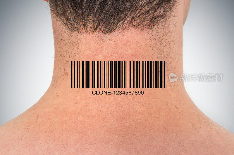 脖子上有条形码的人-基因克隆概念