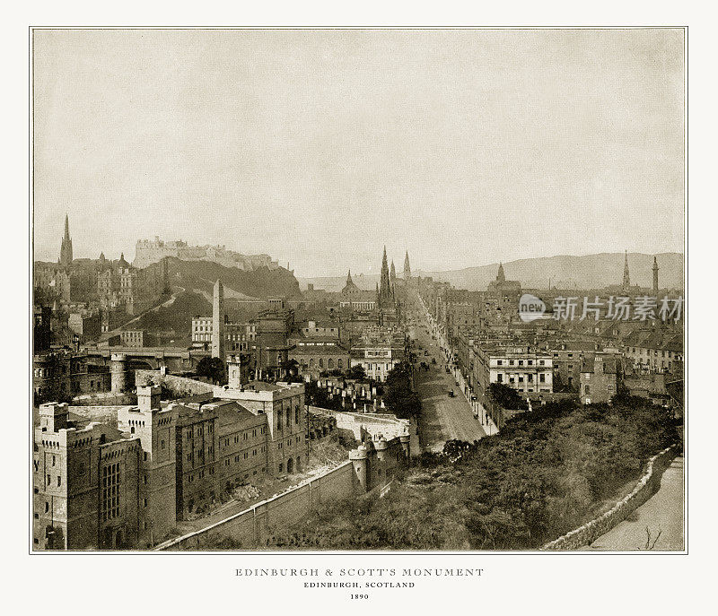 爱丁堡和斯科特纪念碑，爱丁堡，苏格兰，古代苏格兰照片，1893