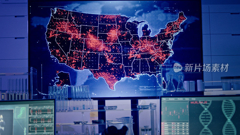 未来实验室。美国地图上的病毒传播水平。疾病大爆发
