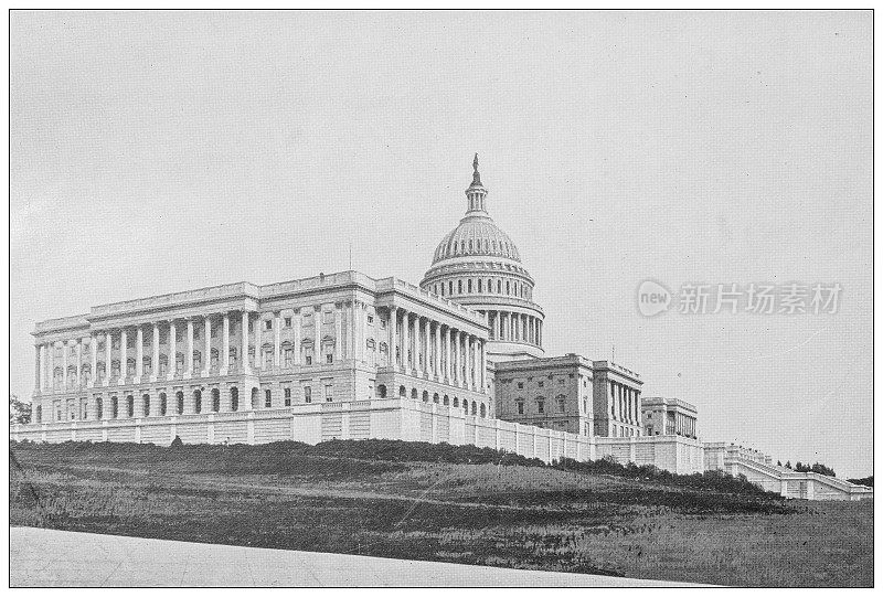 美国华盛顿的古老黑白照片:国会大厦，东前线