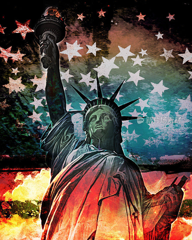 自由女神像反对抽象的美国国旗