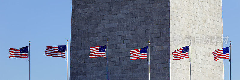 美国国旗+华盛顿纪念碑-华盛顿特区