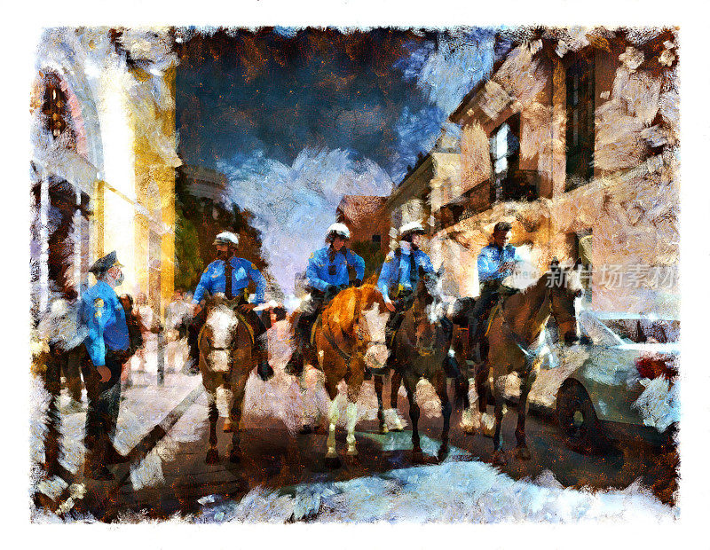 新奥尔良法国区，骑警在骑马，数码操控