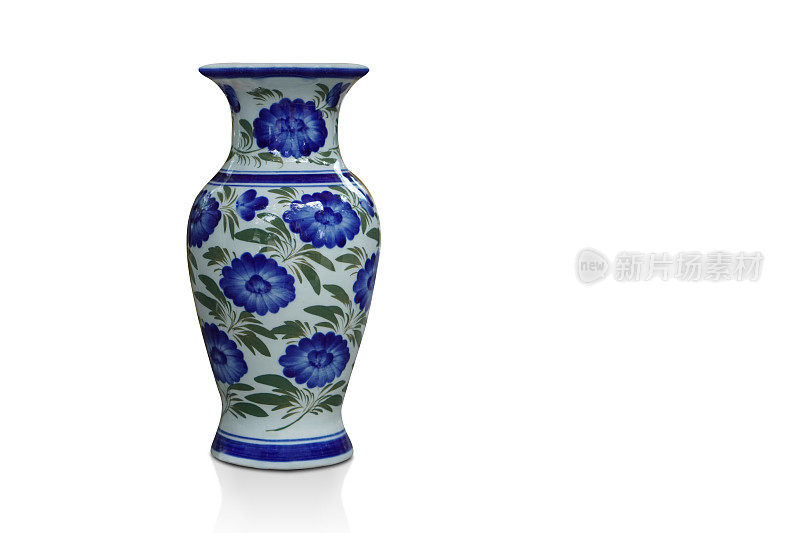 白底白蓝绿陶瓷花瓶，植物，自然，装饰，时尚，拷贝空间