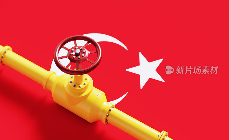 土耳其国旗背景上的天然气管道