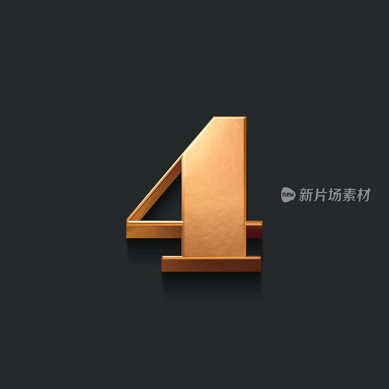 一套3d黄金数字和符号在黑暗的背景，3d渲染，四个