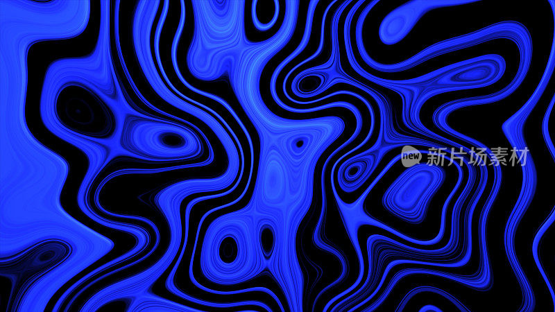 黑色和蓝色动画背景。体积，凸，滴，蓝色油漆。平滑的形状变化。自由流动，动荡，抽象的背景，艺术。
