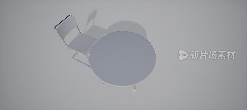 白色现代圆桌与椅子。