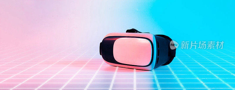 虚拟现实眼镜VR。3d数字眼镜在未来霓虹灯技术背景。增强现实，科学，未来技术，机器人和人的概念。虚拟现实。