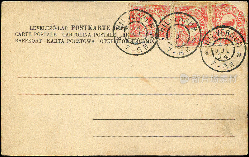 1904年从荷兰希尔弗瑟姆寄出的空白古明信片，是邮政服务的一个非常好的历史背景，可以用于任何历史情况的任何用途。