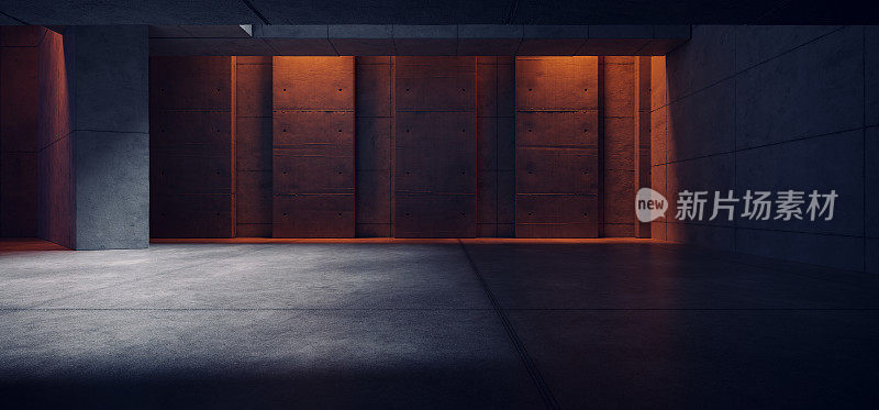 汽车机库车库工作室粗糙混凝土水泥沥青现实隧道走廊走廊展厅仓库地下室聚光灯工作室地下3D渲染