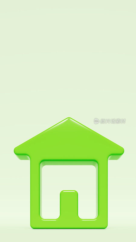 三维插图绿色的房子图标在孤立的设置，住房主题