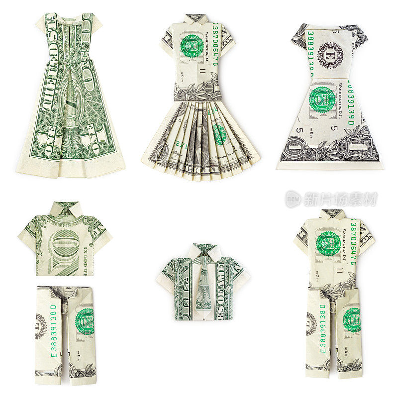 美元折纸衣服孤立