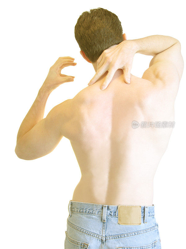 肌肉裸男握着脖子表示颈部疼痛