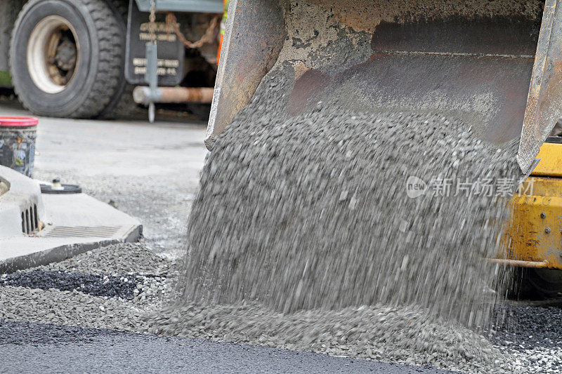 小型前端装载机在道路维修现场倾倒砾石