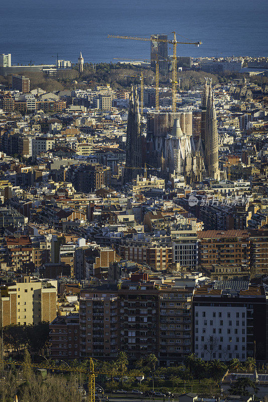 巴塞罗那鸟瞰图圣家族和地中海西班牙