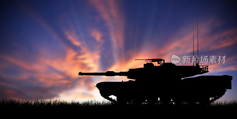 日落时的现代重型坦克