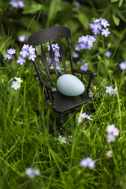 草地上有鸡蛋的摇椅