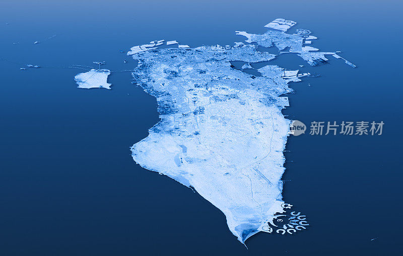 巴林地形图3D景观视图蓝色