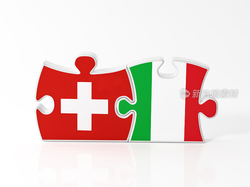 用瑞士和意大利国旗纹理的拼图碎片