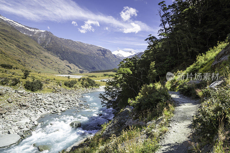 罗伯罗伊冰川徒步旅行路线全景景观，瓦纳卡，南岛新西兰