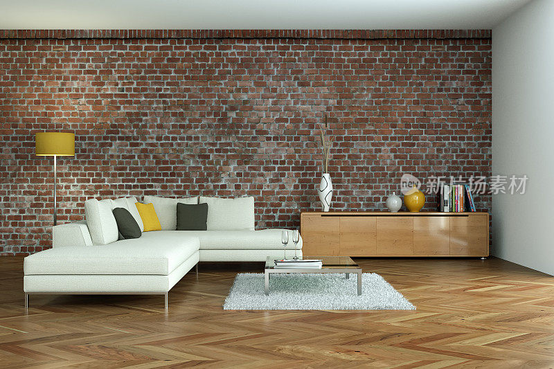 现代客厅室内设计采用石墙