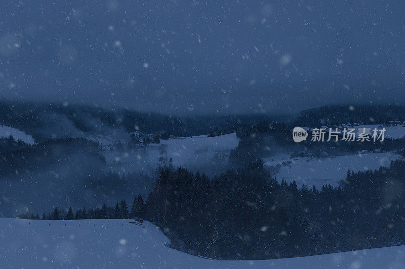 雪在夜里飘落