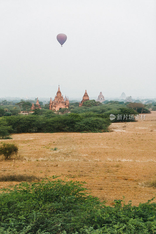 蒲干遗址上空热气球的风景