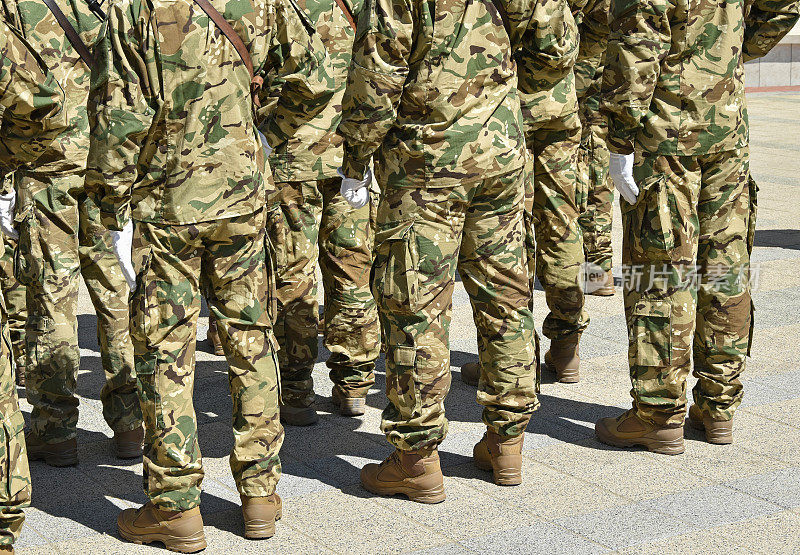 士兵们在阅兵仪式上站成一排