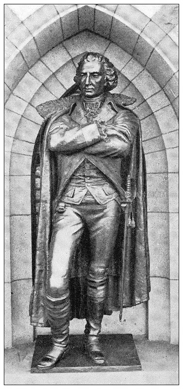 中部各州历史城镇的古董黑白照片:萨拉托加，菲利普·斯凯勒将军雕像