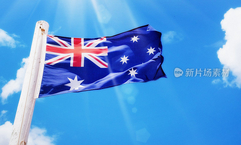 澳大利亚国旗在微风中飘扬