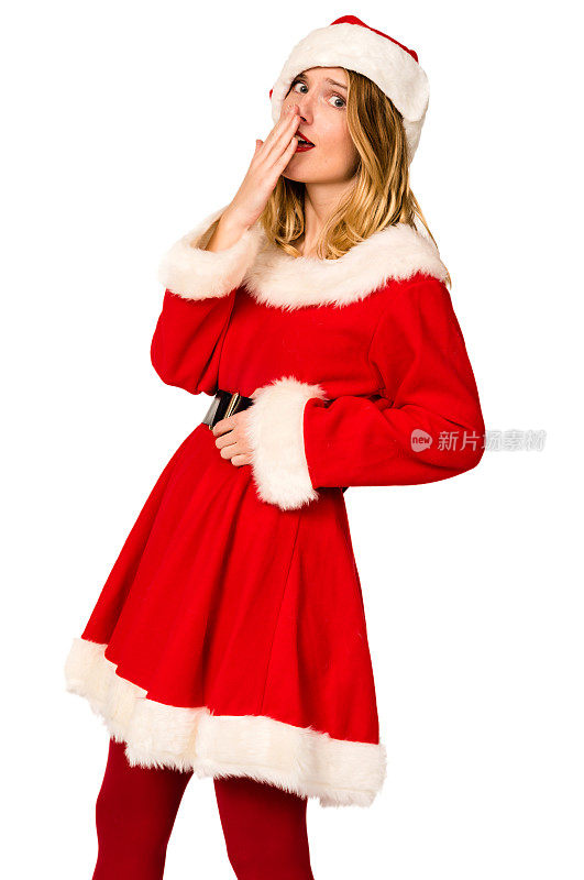 穿着圣诞老人服装的女人有一张害怕的脸