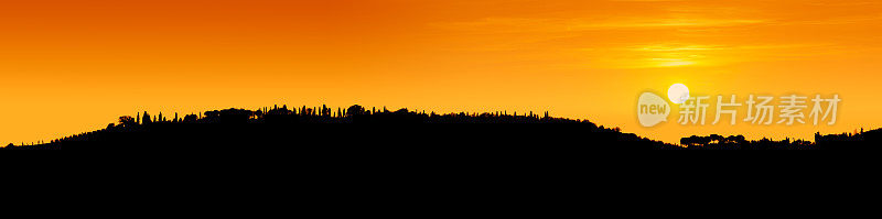 风景-托斯卡纳山的轮廓在日落