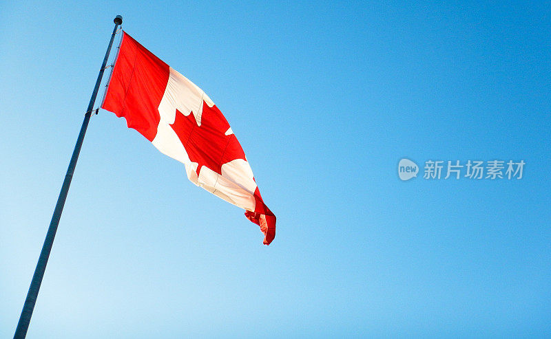加拿大国旗在天空中飘扬