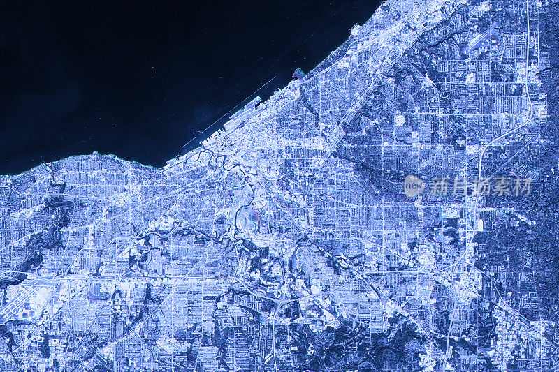 克利夫兰抽象城市地图卫星图像蓝色细节