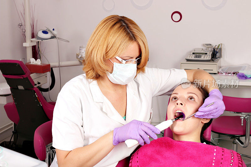 牙科诊所的女病人和牙医