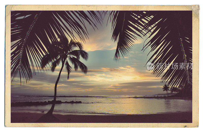 夏威夷考艾岛海滩天堂复古古董明信片