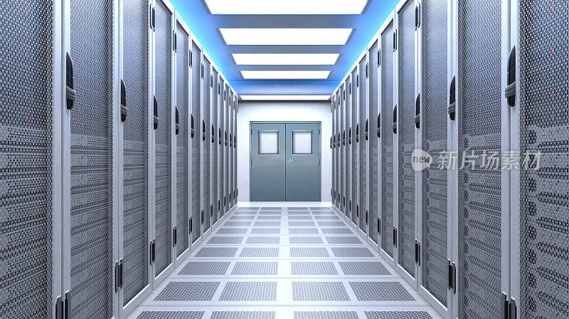 服务器室内部，超级计算机，服务器室，数据中心，数据安全中心。