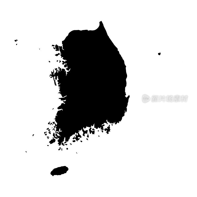 韩国黑色剪影地图轮廓孤立在白色3D插图