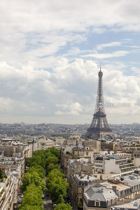 埃菲尔铁塔与巴黎城市景观，从凯旋门，法国