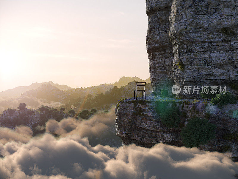 鸟瞰山与岩石和椅子的概念照片