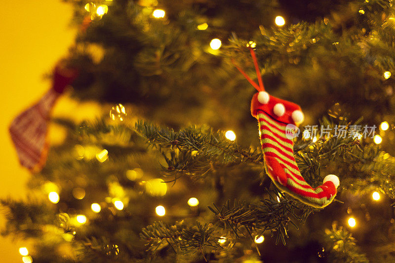 精灵鞋挂在圣诞树的一边