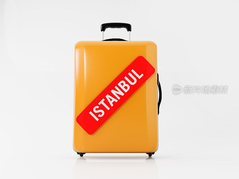 黄色行李标签红色伊斯坦布尔贴纸:旅游概念