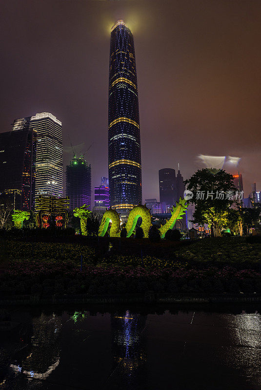 夜景，美丽的建筑和广州，中国，中国南方