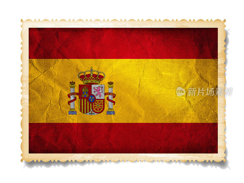 (剪切路径!)西班牙国旗在旧照片孤立