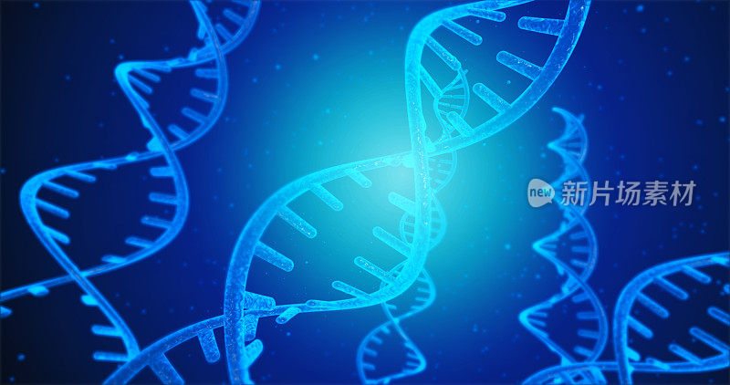 蓝色DNA结构和细胞在人类DNA系统的3D插图