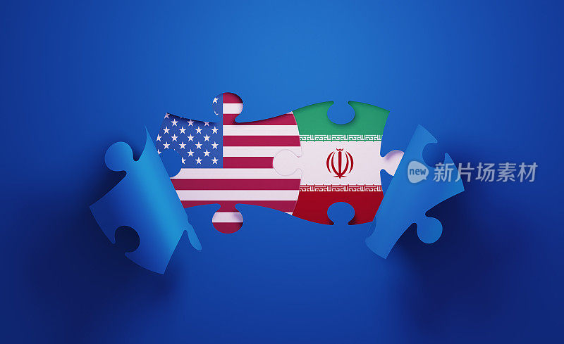 用美国和伊朗国旗纹理的拼图