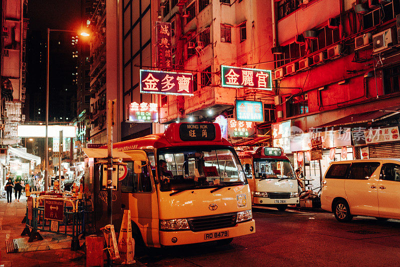 香港旺角区夜间街道