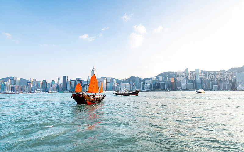 横过香港港口的帆船