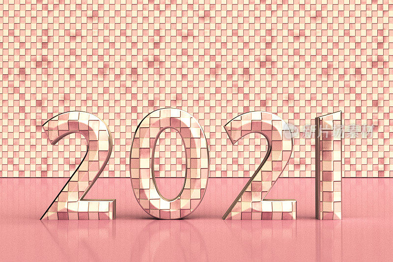 抽象现代的新年和圣诞节装饰，数字2021，彩色粉笔